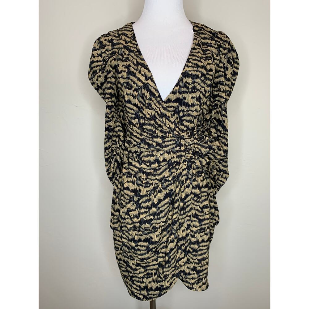 Bardot Animal Sketch Faux Wrap Mini Dress Sz XS